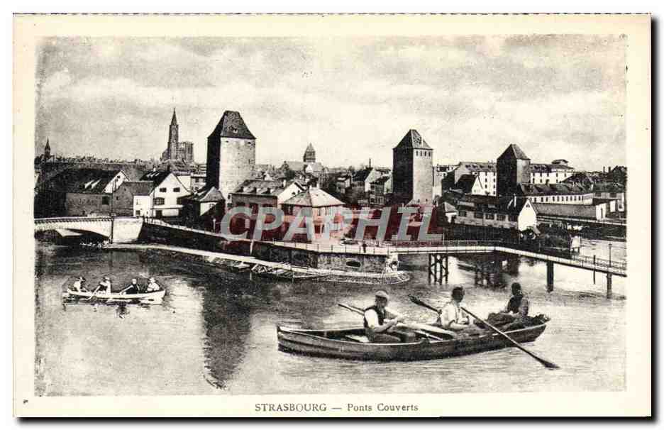 CPA Strasbourg Pont Couverts Bateau 
