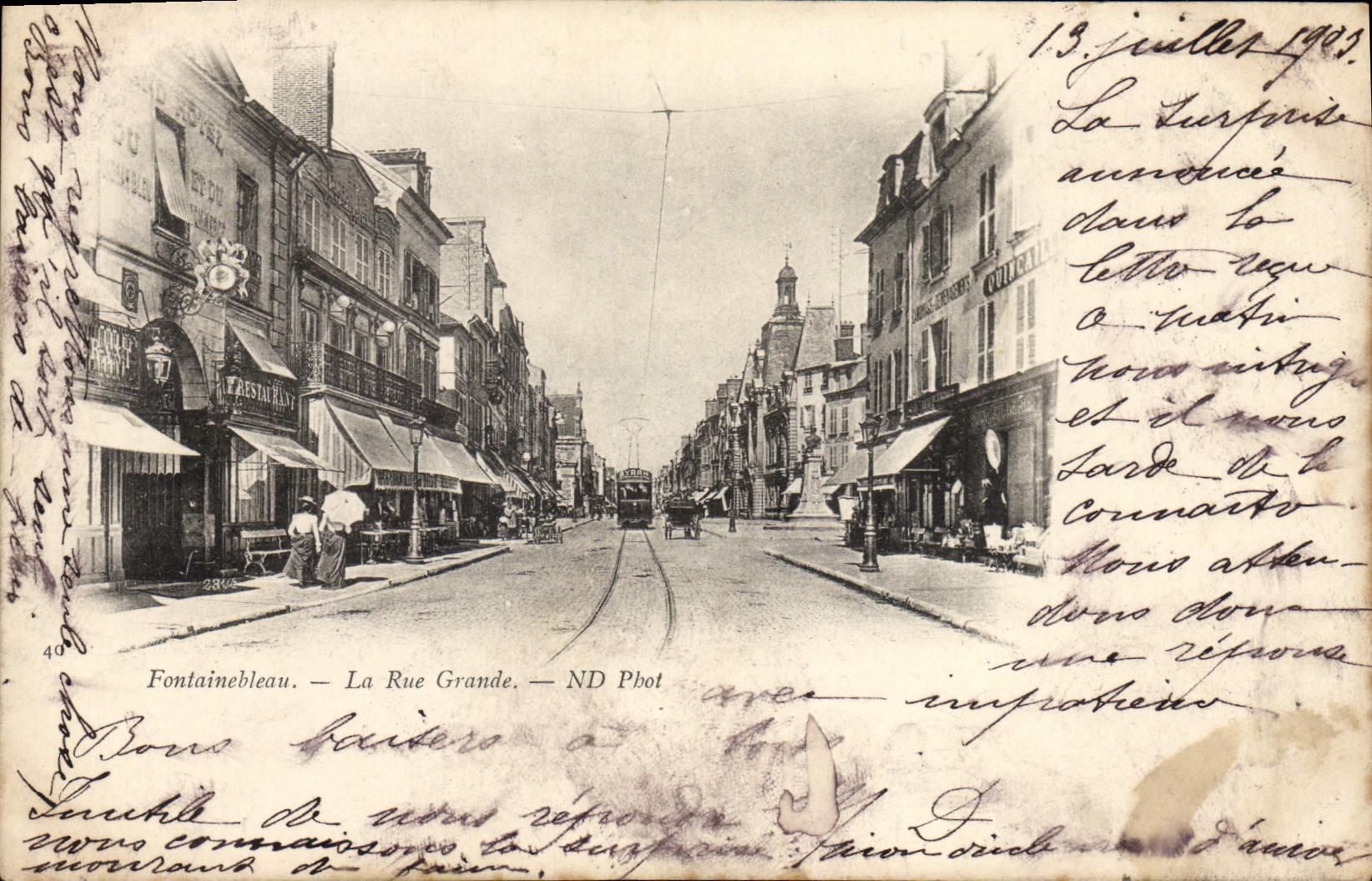 Antike Ansichtskarte Fontainebleau La Rue Grande