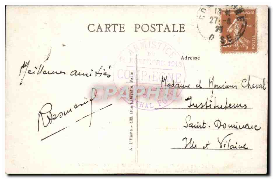CPA Foret de Compiegne Interieur du wagon du Marechal Foch Armistice 11 novembre 1918 Militaria — Rückseite