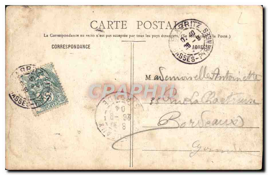 CPA Biarritz Villa Belza et Pyrenees — Verso