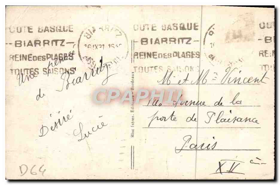 CPA Biarritz La Grande Plage — Verso