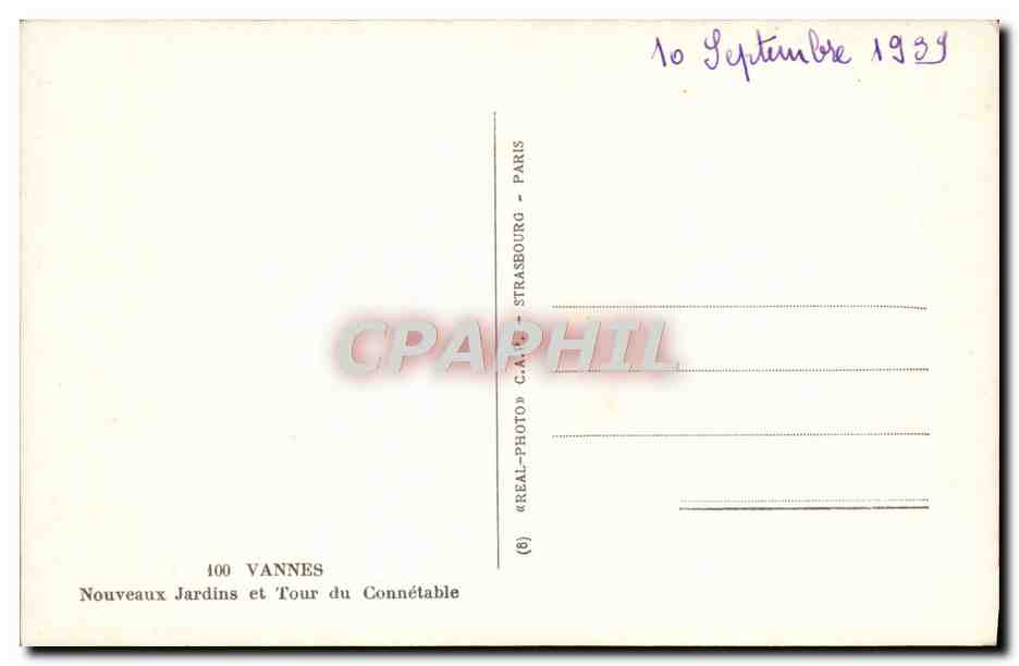 Vannes — Nouveaux Jardins et Tour du Connétable — C.A.M. Paris — Rückseite