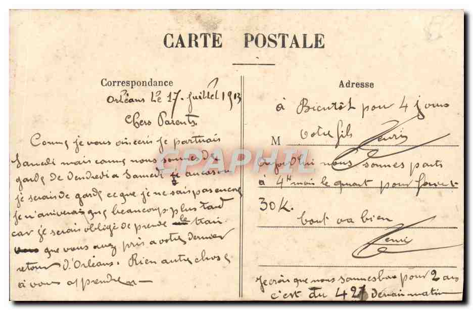 CPA Orleans Hotel de ville ou Hotel Groslot — Verso