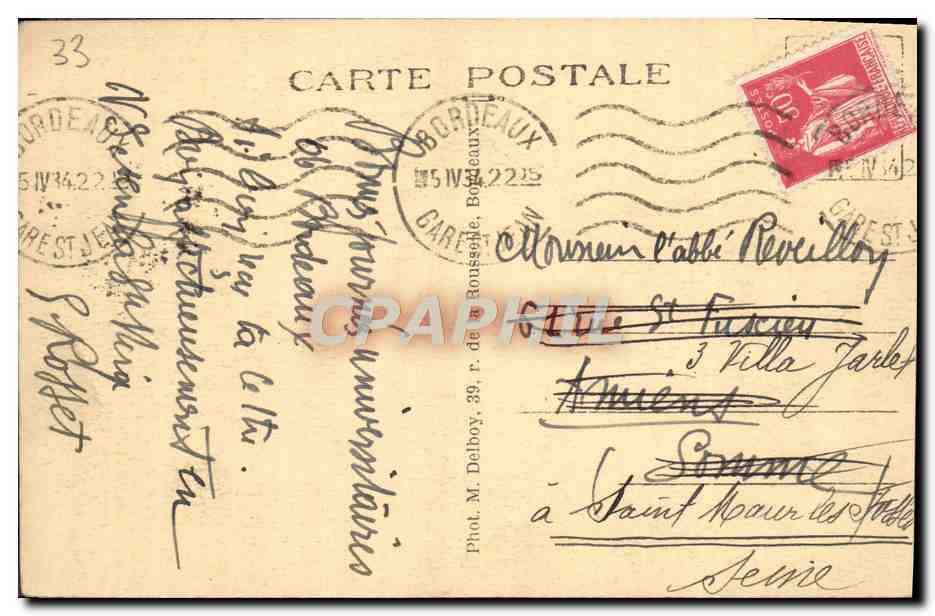 CPA Bourdeaux Tour Pey Berland — Verso