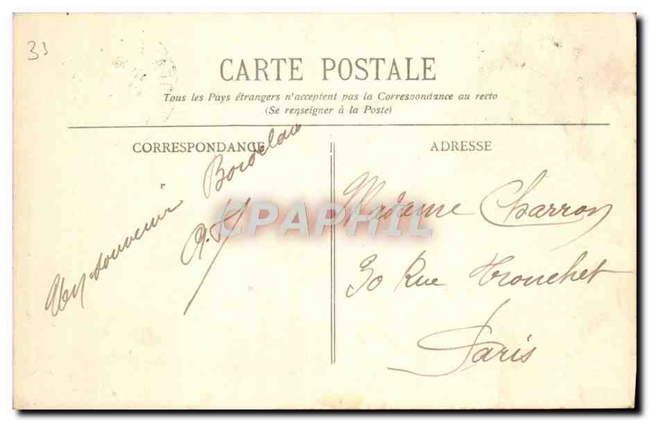 CPA Bourdeaux Les Colonnes Rostrales Train — Verso