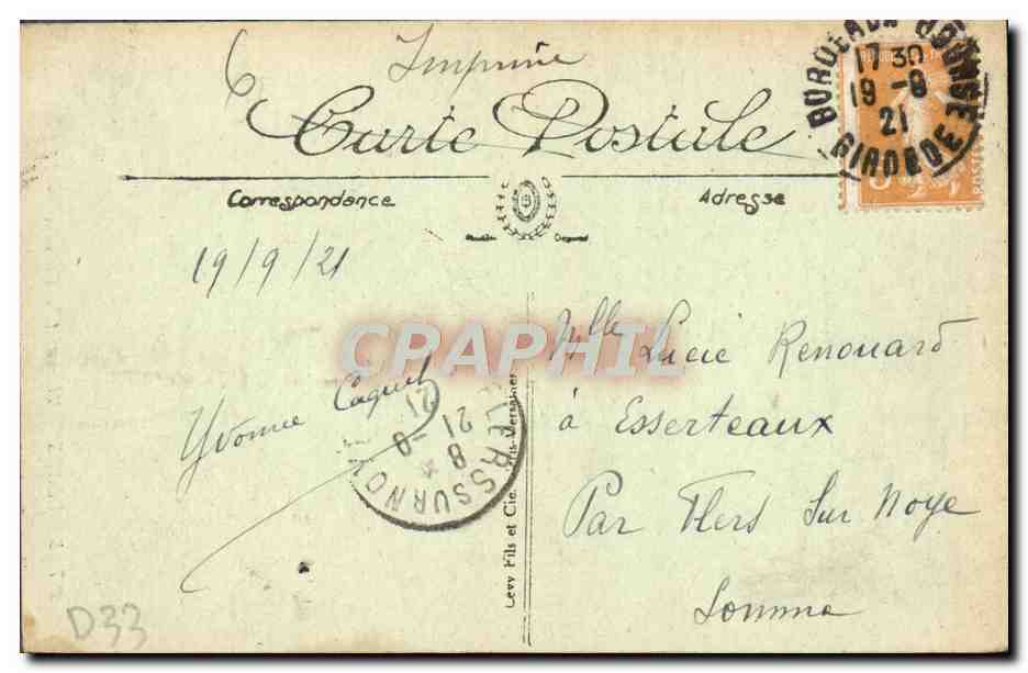 CPA Bordeaux Monument des Girondins — Verso