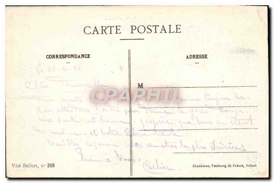 CPA Belfort Le Quai Vauban — Verso