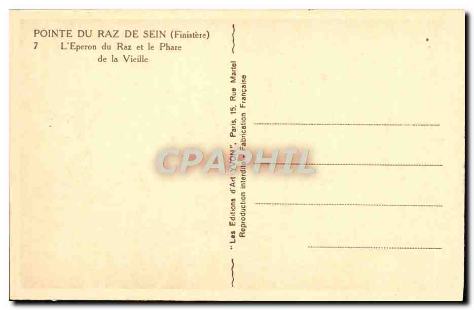 CPA Pointe Du Raz De Sein L'Eperon du Raz et le Phare de la vieille — Rückseite