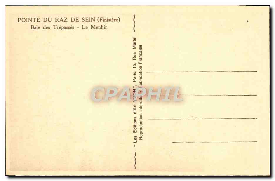 CPA Pointe Du Raz De Sein La Baie des Trepasses Le menhir — Rückseite