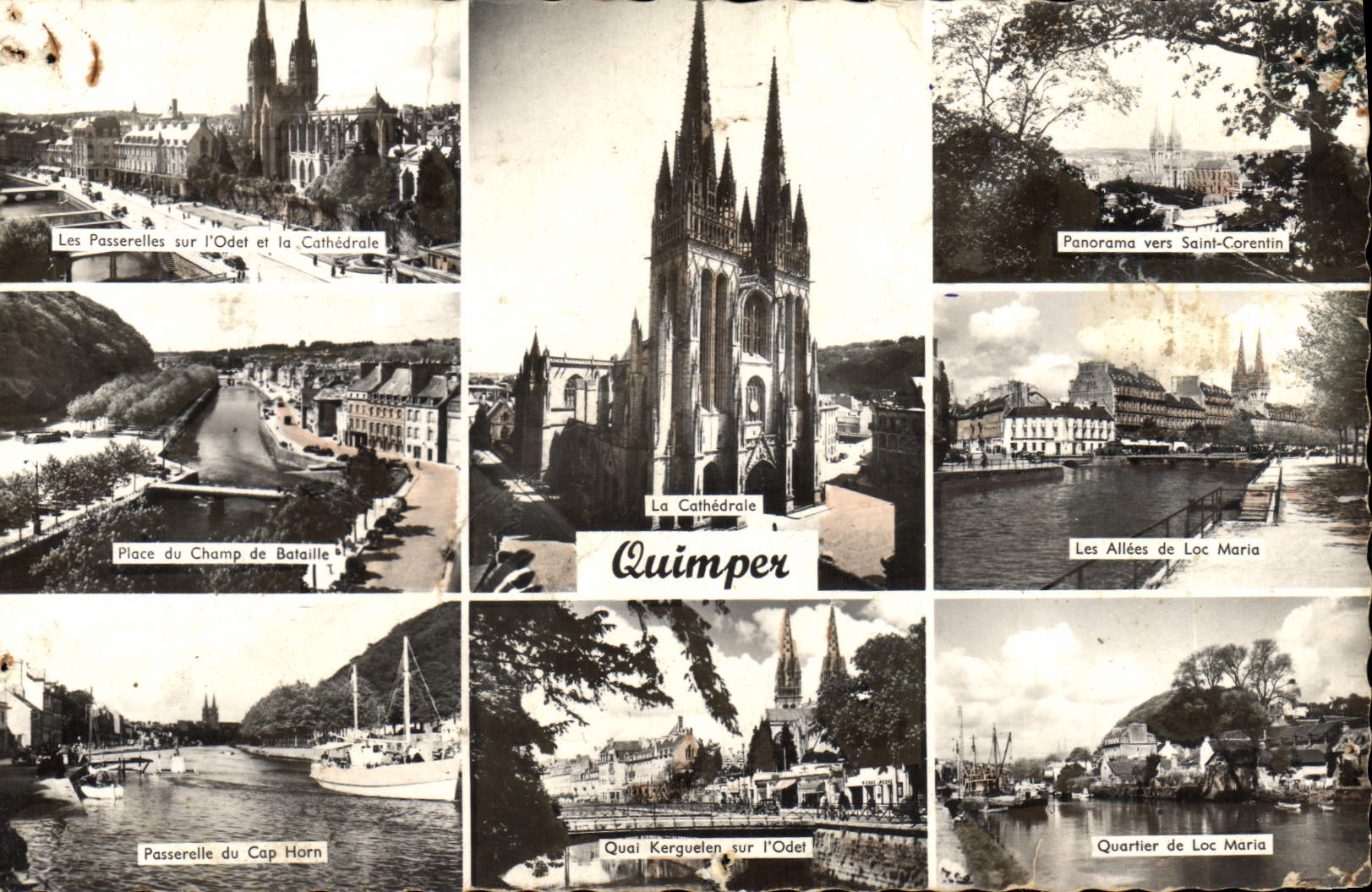 CPM Quimper Les passerelles sur l'Odet et la cathedrale Champ de bataille 