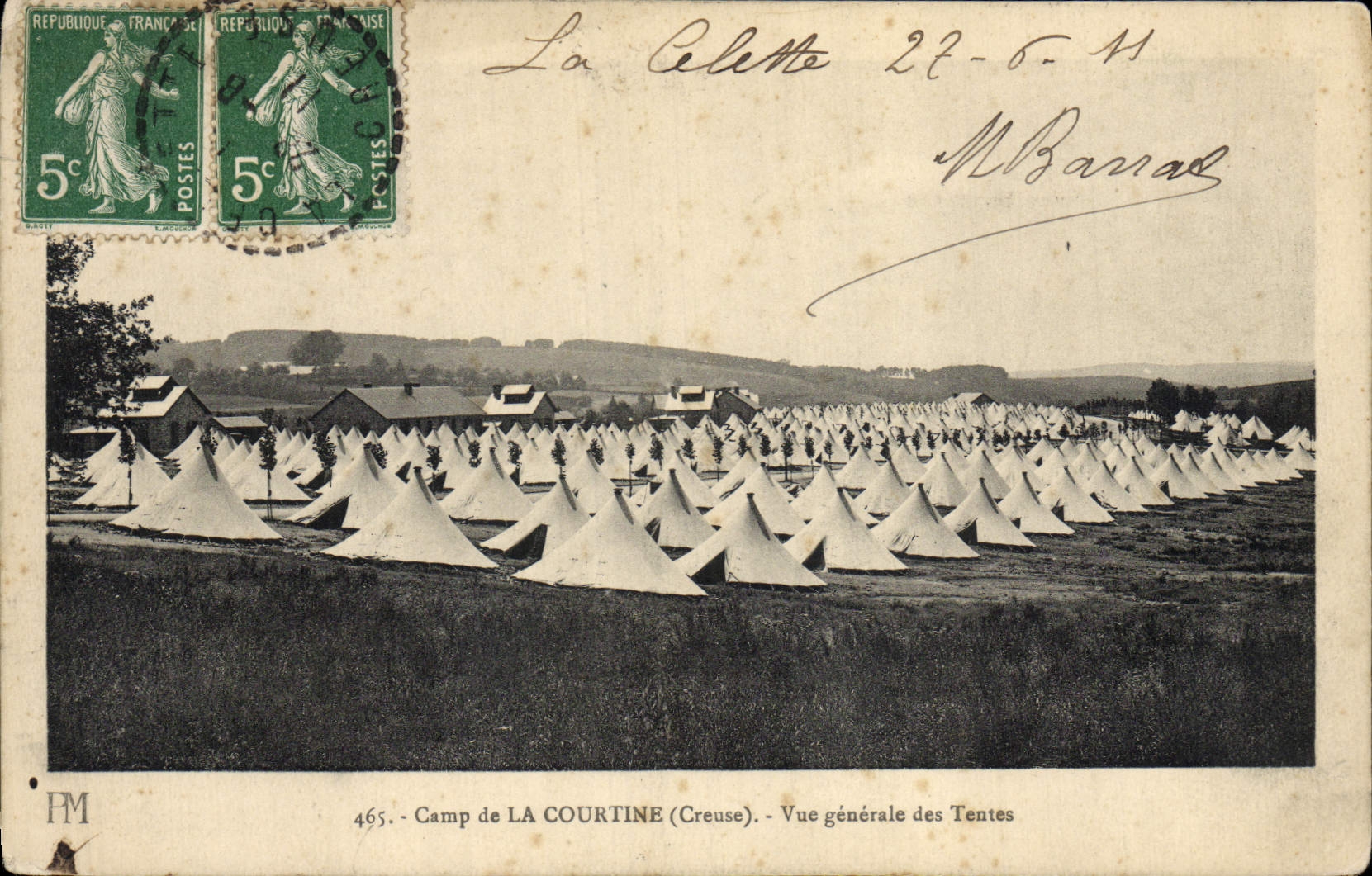 Camp de LA COURTINE (Creuse) — Vue générale des Tentes — Éditeur PM, n° 465