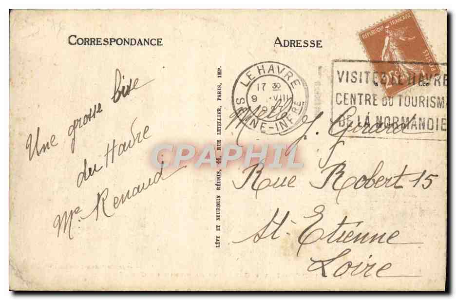 CPA Le Ha La Place Gambetta et le Bassin du Commerce Bateaux — Rückseite