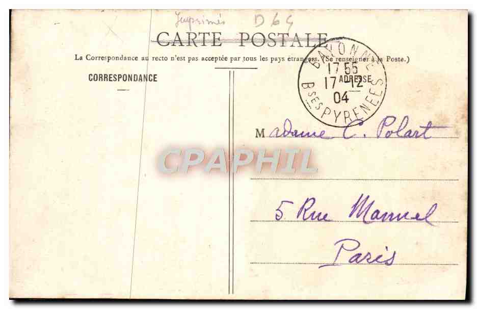 CPA Biarritz Cote Des Basques Et Pyrenees — Verso