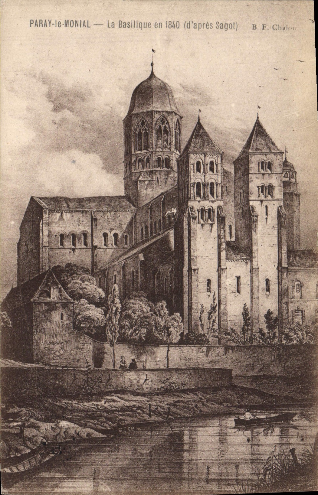 Paray-le-Monial — La Basilique en 1840 (d'après Sagot) — B. F. Chalon