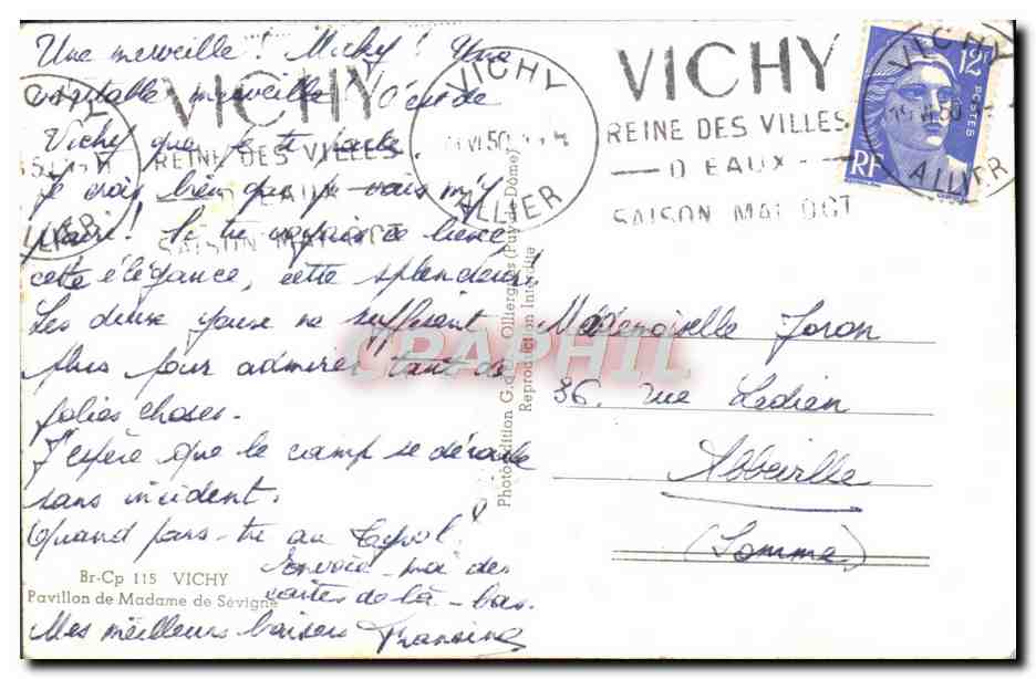 CPA Vichy Pavillon De Madarne De Sevigne — Verso