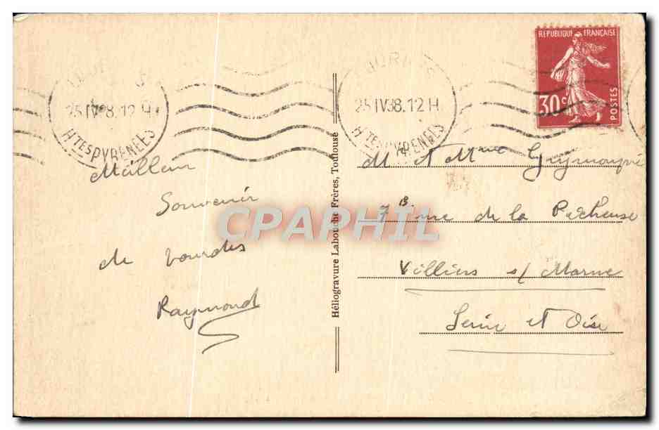 CPA Souvenir De Notre Dame De Lourdes — Verso