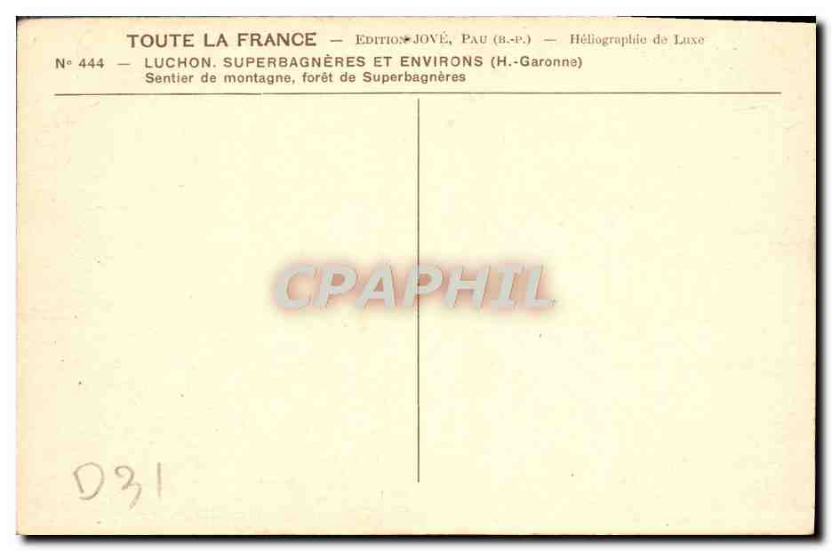 Sentier de montagne, forêt de Superbagnères — Luchon, Hautes-Pyrénées — Édition Jové, Pau (B.-P.) — Reverso