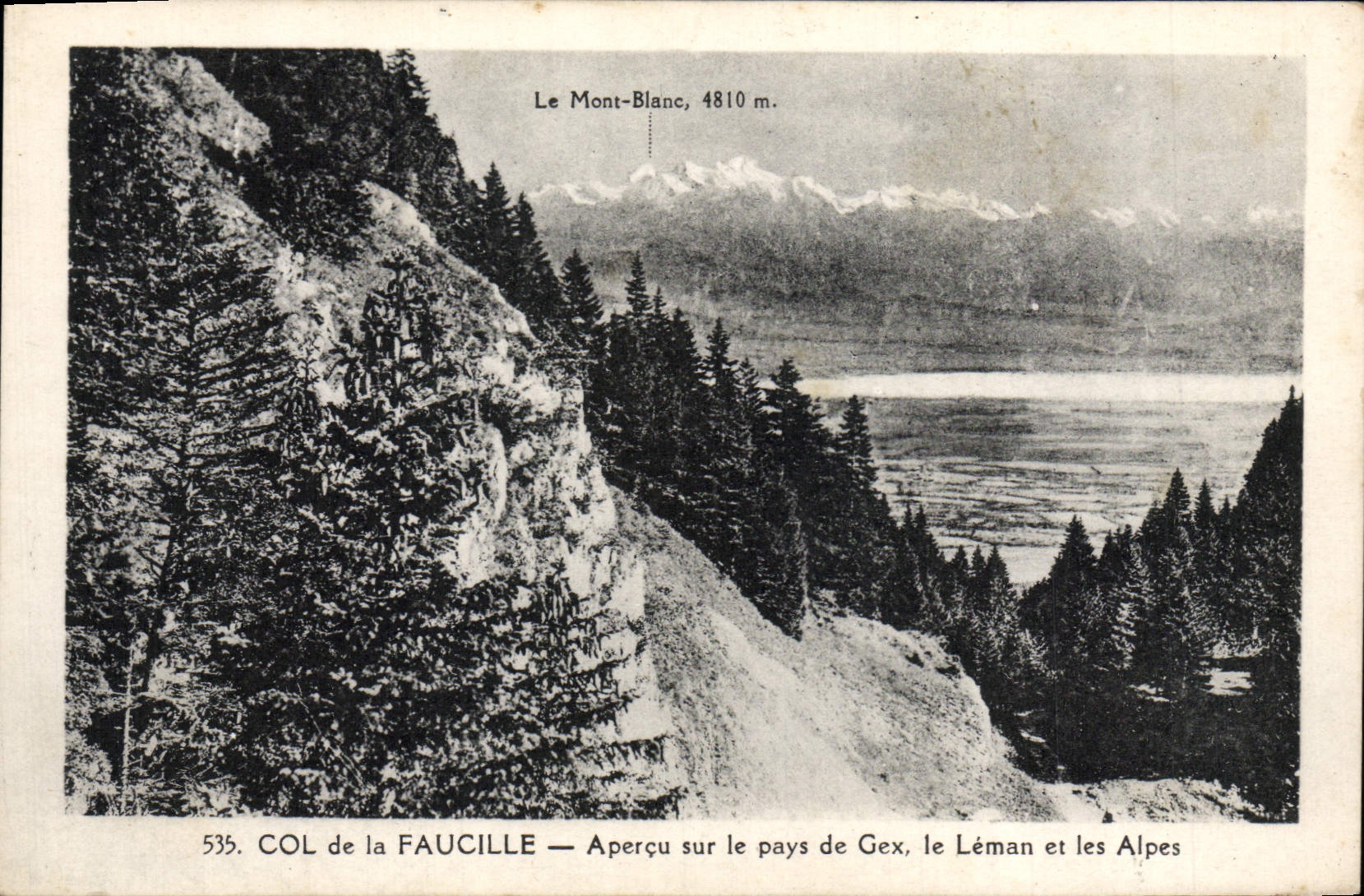 COL de la FAUCILLE — Aperçu sur le pays de Gex, le Léman et les Alpes — L. Michaux, Édit. Blieugarde