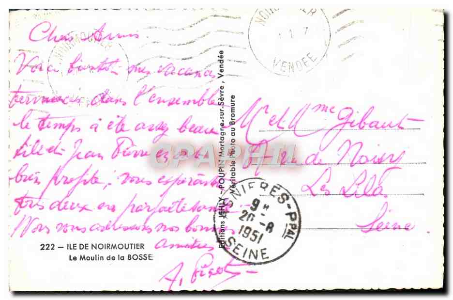 Le Moulin de la Bosse — Ile de Noirmoutier — Éditions Jehly, n°222 — Reverso