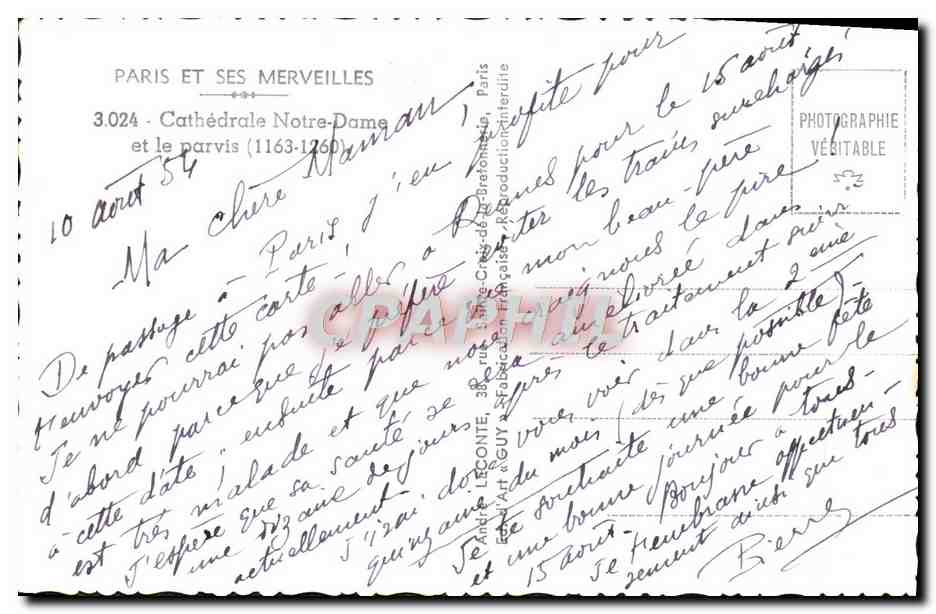 CPM Paris et ses Merveilles Cathedrale Notre Dame et le Parvis  — Rückseite