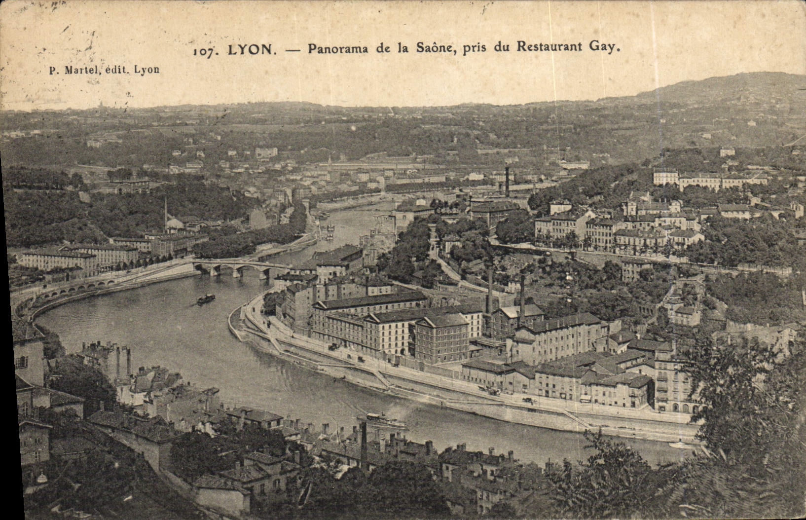 LYON — Panorama de la Saône, pris du Restaurant Gay — P. Martel, édit. Lyon, n° 107