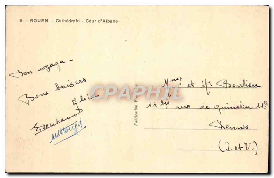 CPA Rouen Cathedrale Cour D'Albane — Verso