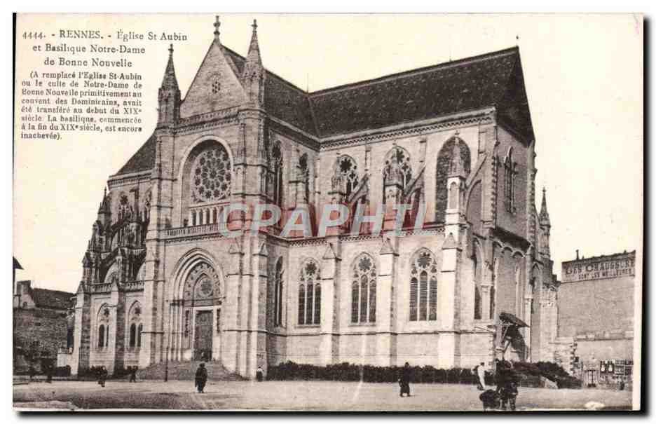 Rennes - Église St Aubin et Basilique Notre-Dame de Bonne Nouvelle — Éditeur : Compagnie des Arts Graphiques, n° 4444