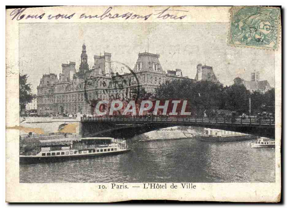CPA Paris L'Hotel de Ville Bateau Peniche