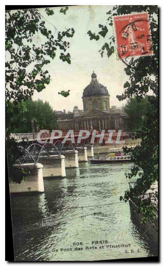 CPA Paris De Pont des Arts et l'lnstitut Bateau Peniche 