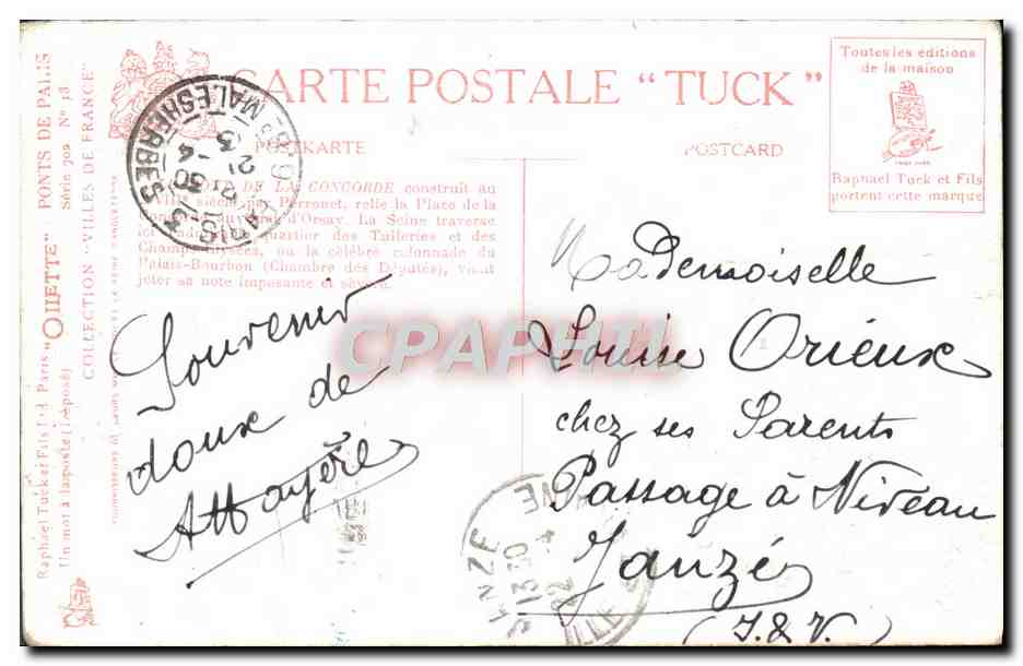 CPA Paris Pont de la Concorde Bateau Peniche  — Rückseite