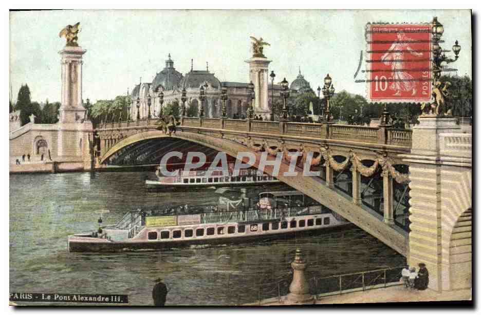 CPA Paris Le Pont Alexandre lll Bateau Peniche 