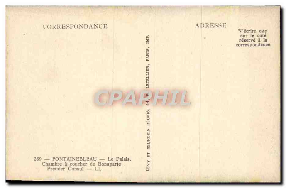 CPA Fontainebleau Le Palais Chambre a Coucher de Bonaparte Premier Consul — Rückseite