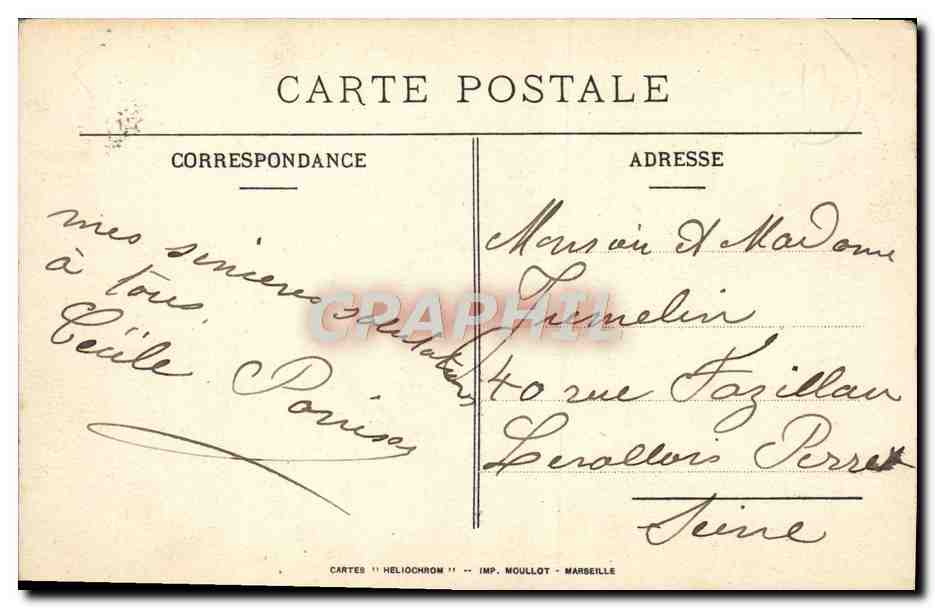 CPA Marseille Corniche Palace Hotel Restaurant la Reserve — Rückseite
