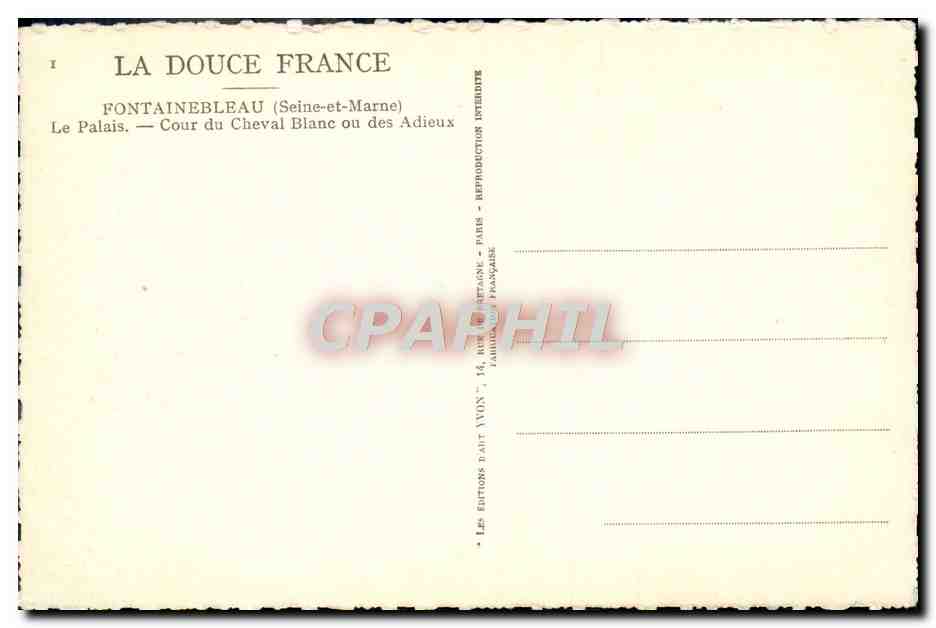 CPA Fontainebleau Le Palais Cour du Cheval Blanc ou des Adieux Automobile — Rückseite