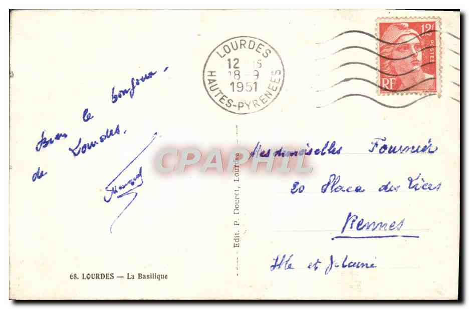 CPA Lourdes La Basilique — Verso
