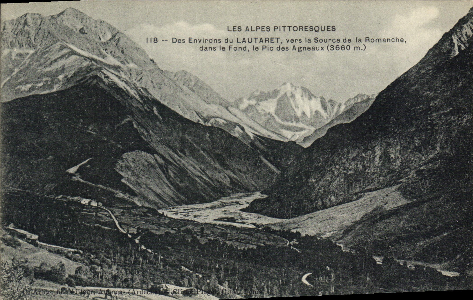 Les Alpes Pittoresques — Des Environs du Lautaret, vers la Source de la Romanche, dans le Fond, le Pic des Agneaux (3660 m.) — G. Arnaud, Ardeche
