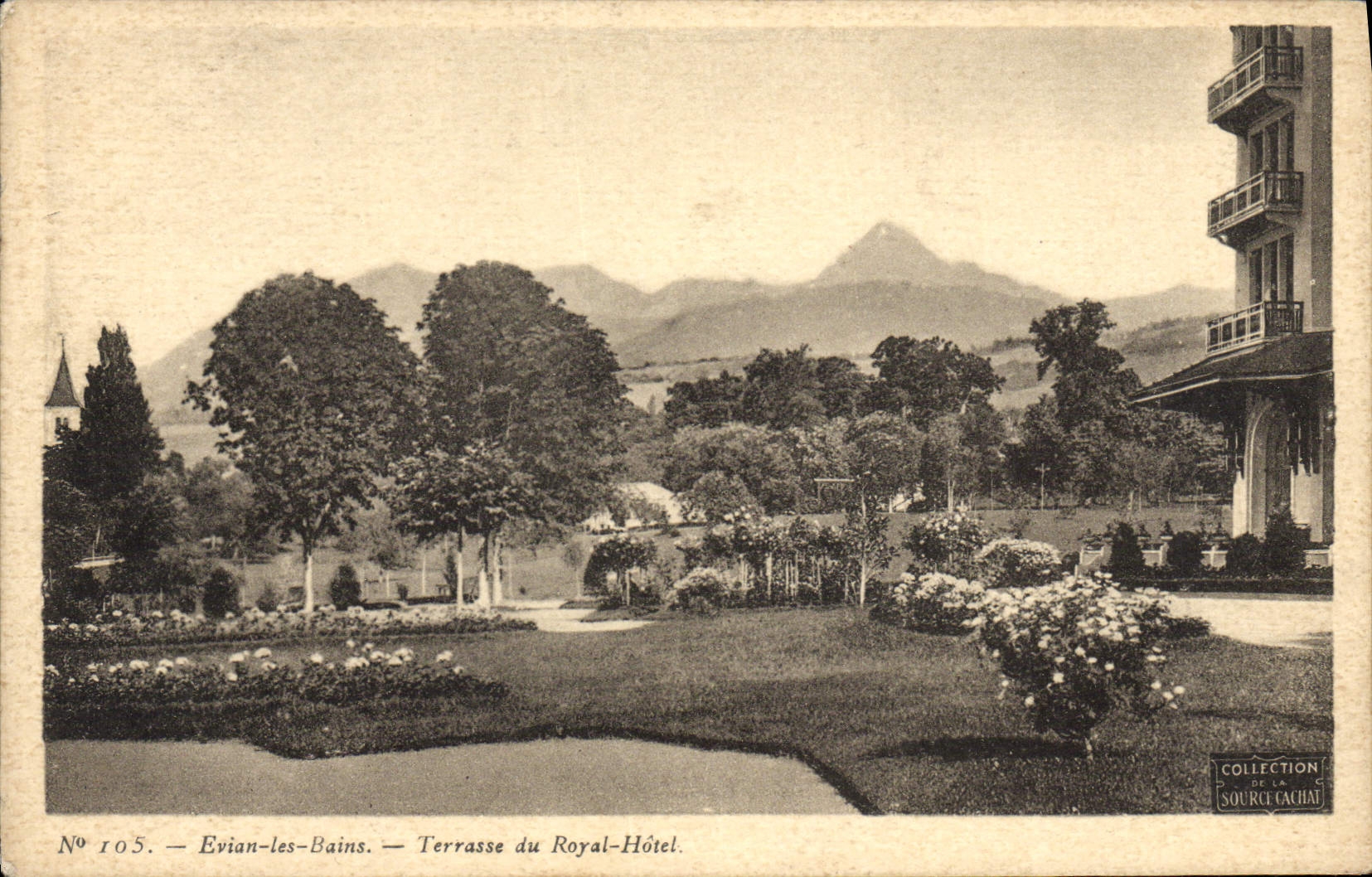 Evian-les-Bains — Terrasse du Royal-Hôtel — Collection de la Source Cachat, n° 105