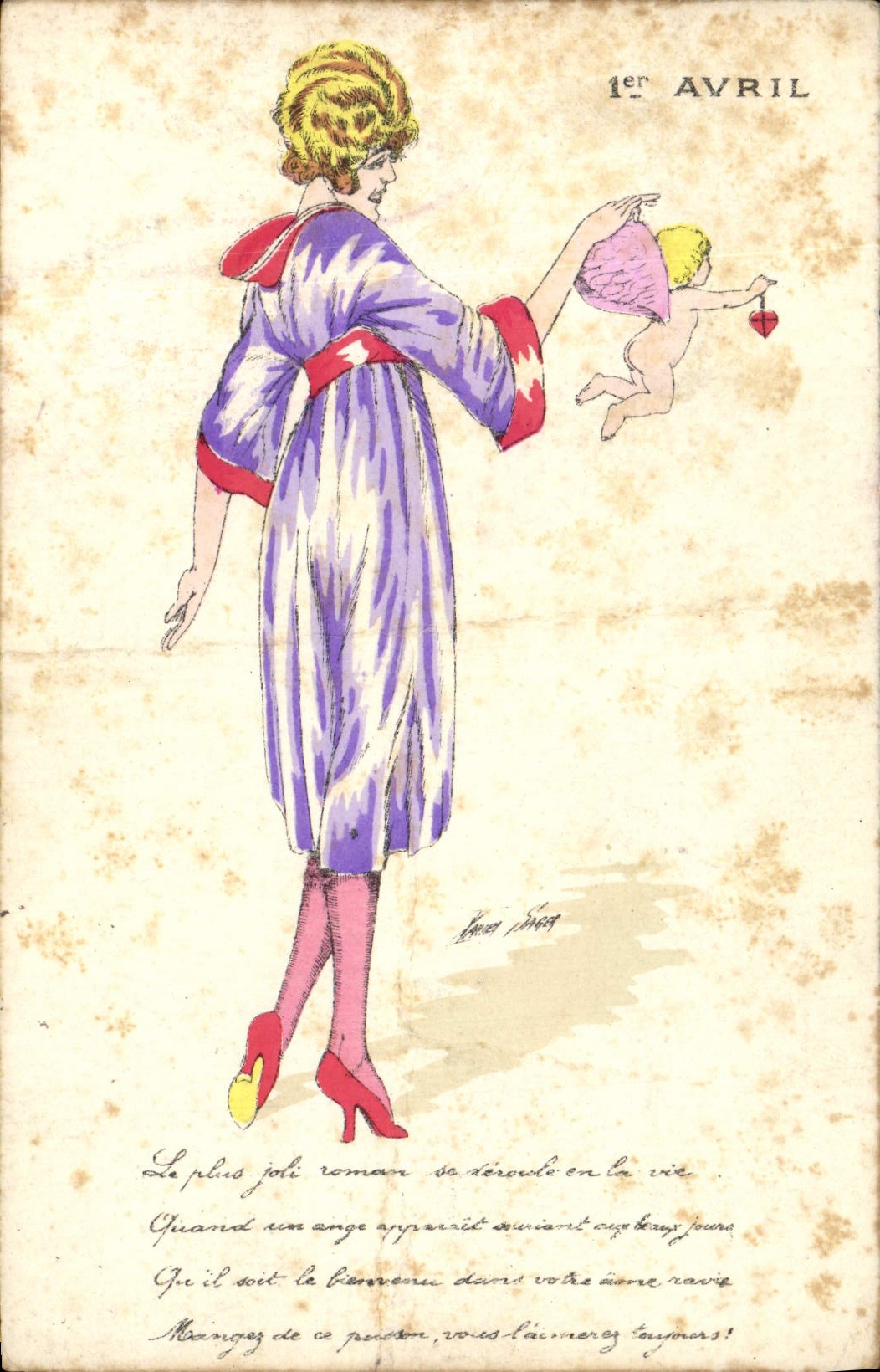 CPA Fantaisie Femme 1er avril Ange
