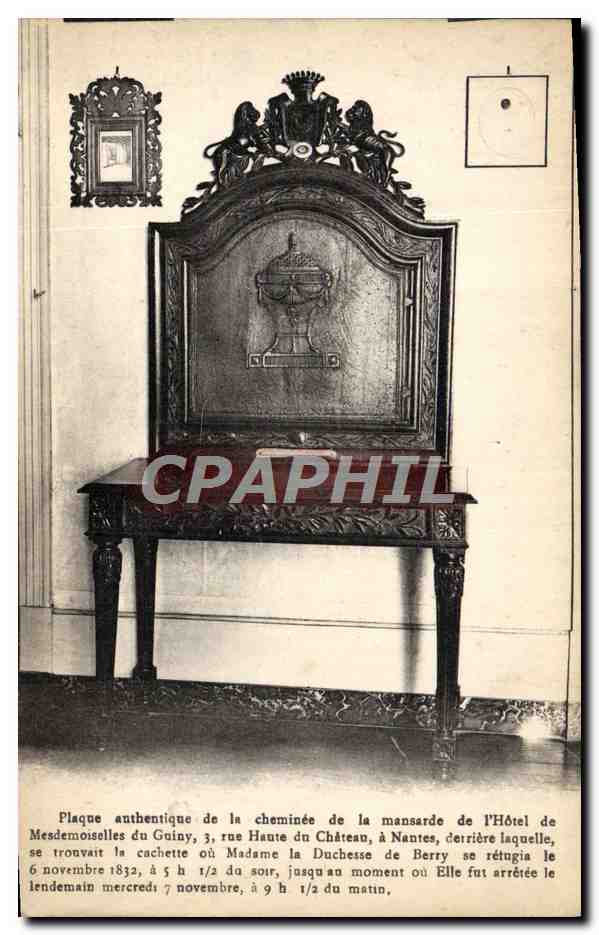 CPA Plaque Authentique de la Cheminee de la Mansarde de L'Hotel de Mesdemoiselles du Guiny Nantes