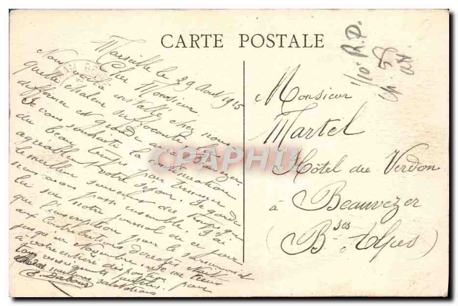CPA Marseille Raie du Prophete Prophet Bay Bateaux — Verso