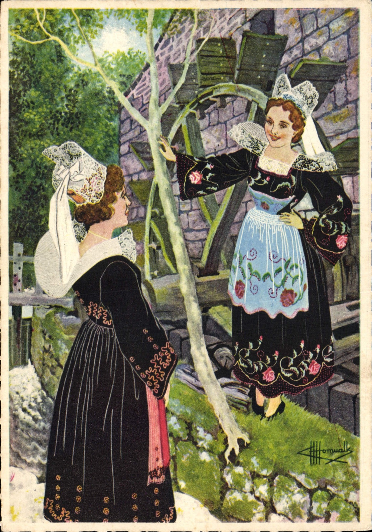 CPA Pont Aven Vieux Moulin sur l'Aven Folklore 