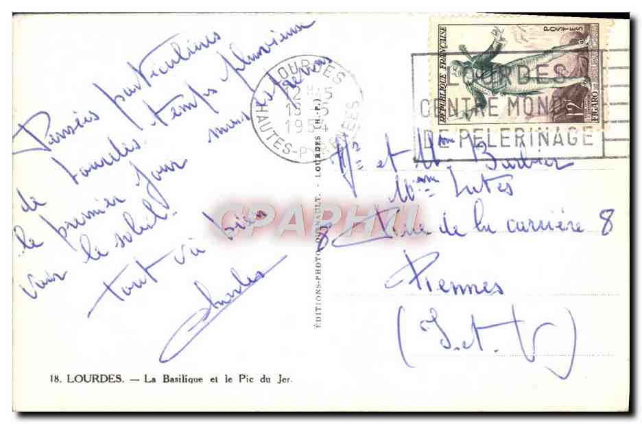 CPA Lourdes La Basilique et le Pic du Jer — Verso