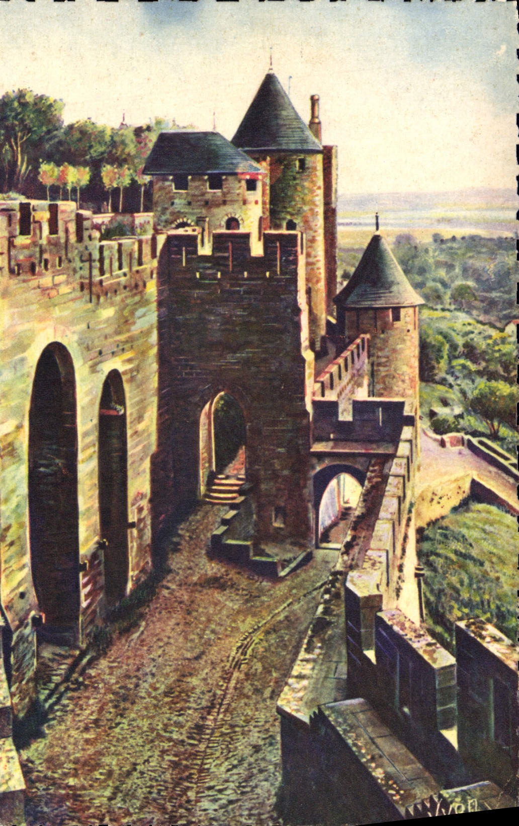 CPA Carcassonne La Cites Les Machicoulis et la Porte du Senechal