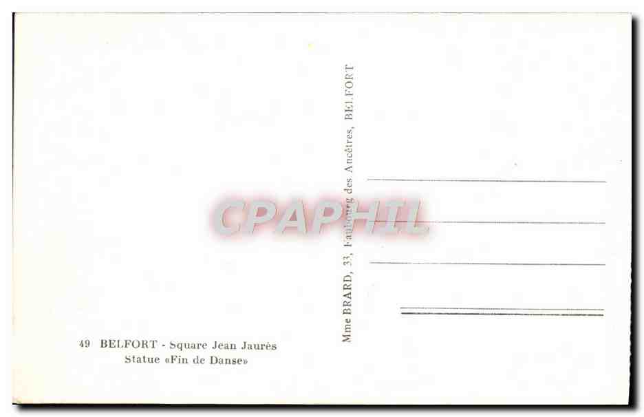 CPA Belfort Square Jean Jaures Statue Fin de danse — Verso