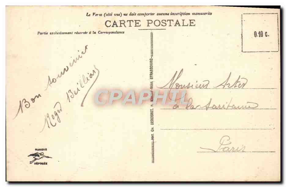 CPA Strasbourg Nid de Cigognes — Rückseite