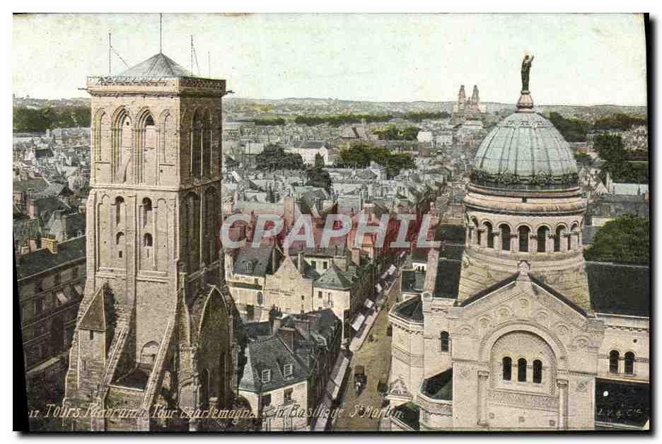 CPA Tours Panorama Tour Charlemagne Basilique St Martin