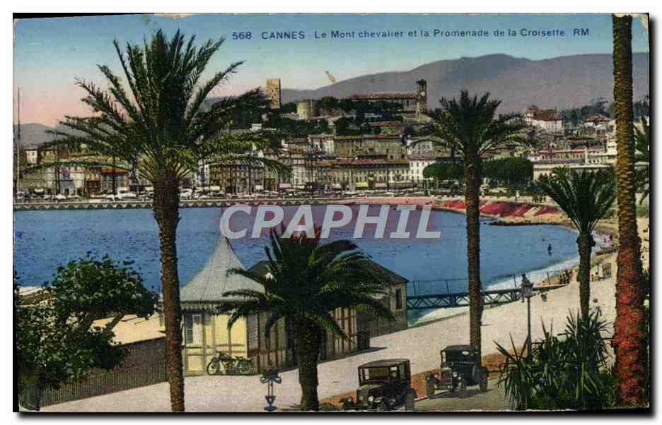 CPA Cannes Le Mont Chevalier et la Promenade de La Croisette Automobile
