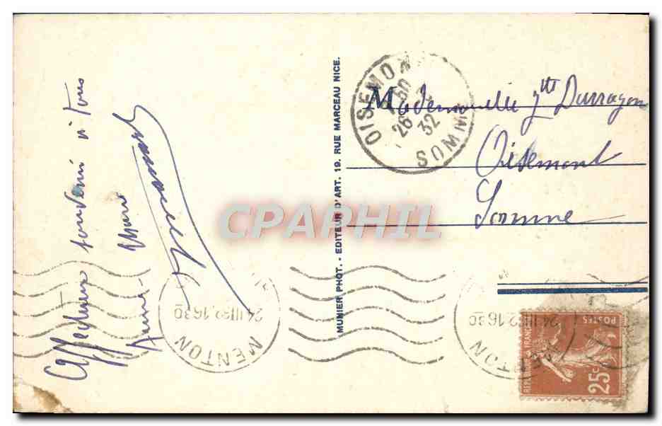 CPA Menton Vue Generale prise de Garavan — Rückseite