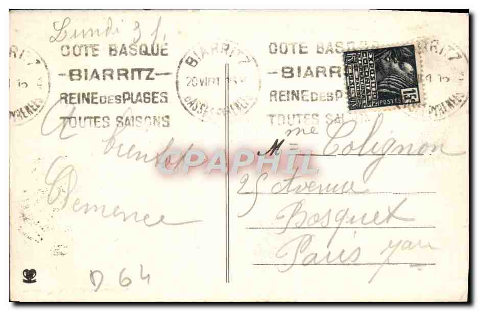 CPA Biarritz Rocher De La Vierge — Verso
