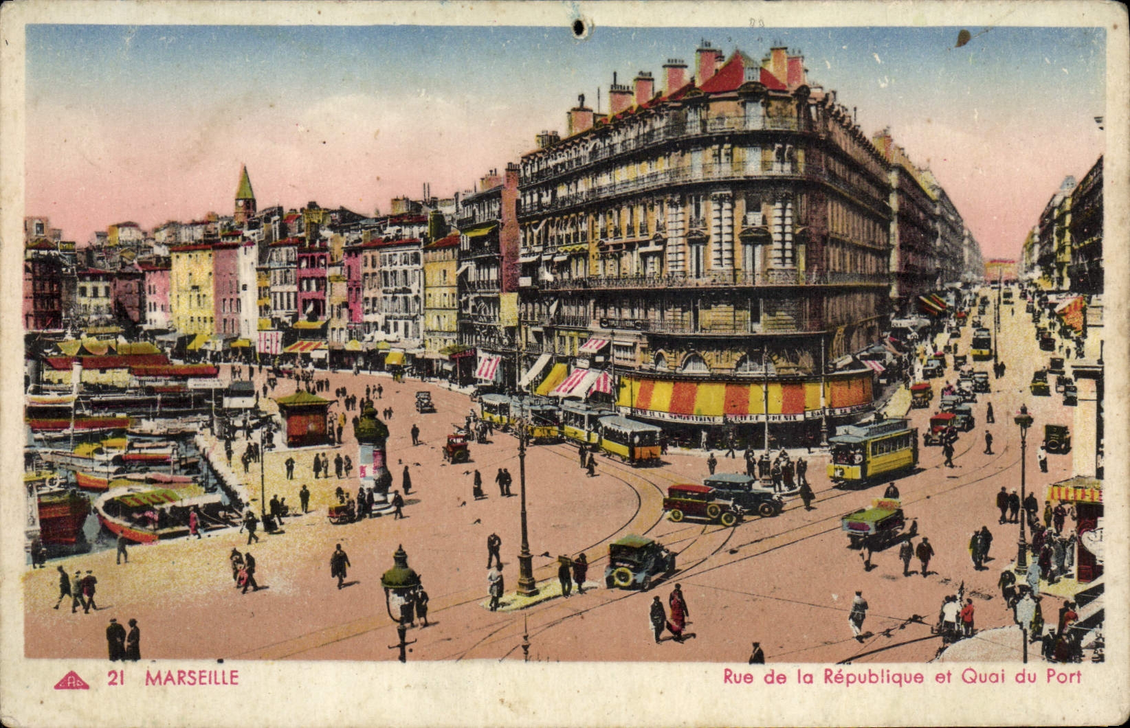 CPA Marseille Rue de la Republique et quai du port Tramway